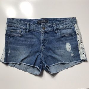 Guess Jeans 1981 blue Jean shorts cutoffs with lace on sides, size 29